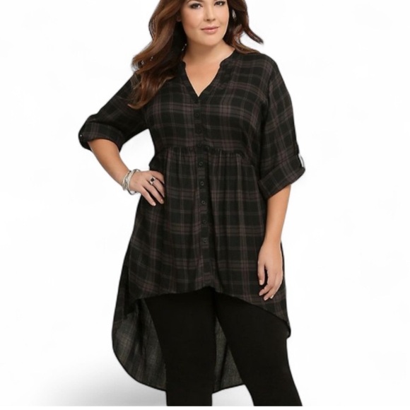 torrid Tops - Torrid Black and Gray Plaid tunic Dress women 3X high low festival casual soft